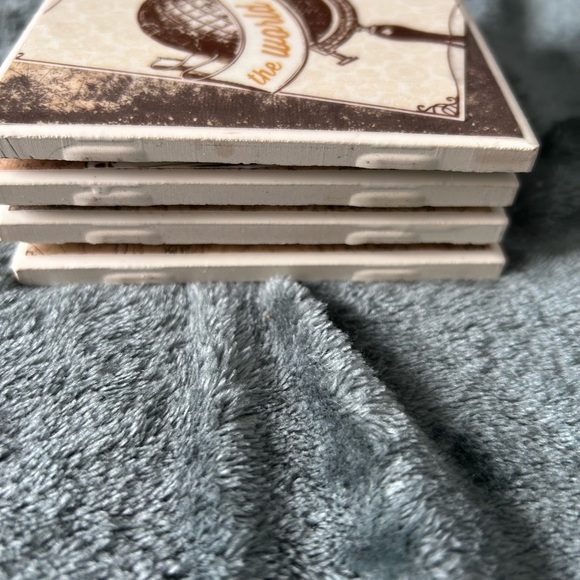 Handmade Ceramic Coaster Set Paris World Map Cream Square Set of Four - Picture 3 of 6